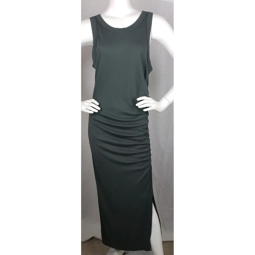 Michael‎ Stars Womens Ribbed Ruched Sleeveless Maxi Dress Forest Green Large New
